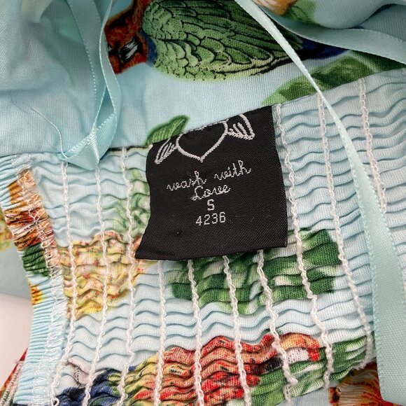 Hell Bunny Retro Blue Tropical Parrot Print Adj Cross Back Strap Pleated Dress S - Picture 6 of 8